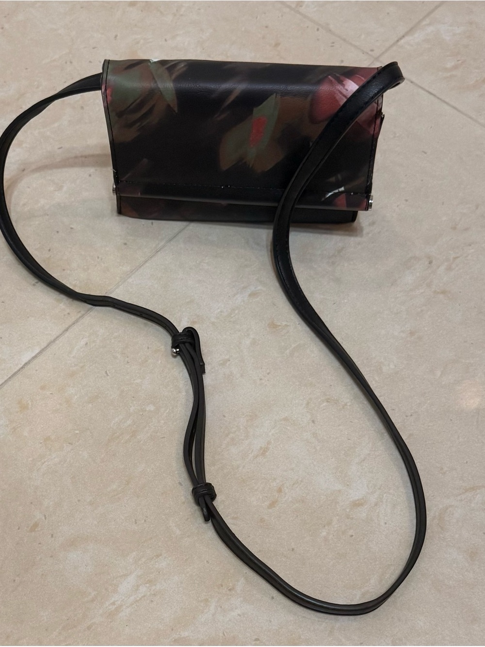 ALFANI Mini Togge Floral Print Black Crossbody Bag , slim black shoulder strap